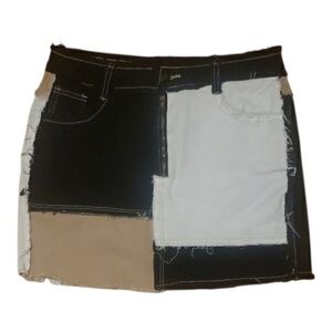 Colorblock Patchwork Mini Skirt in Black, White & Tan